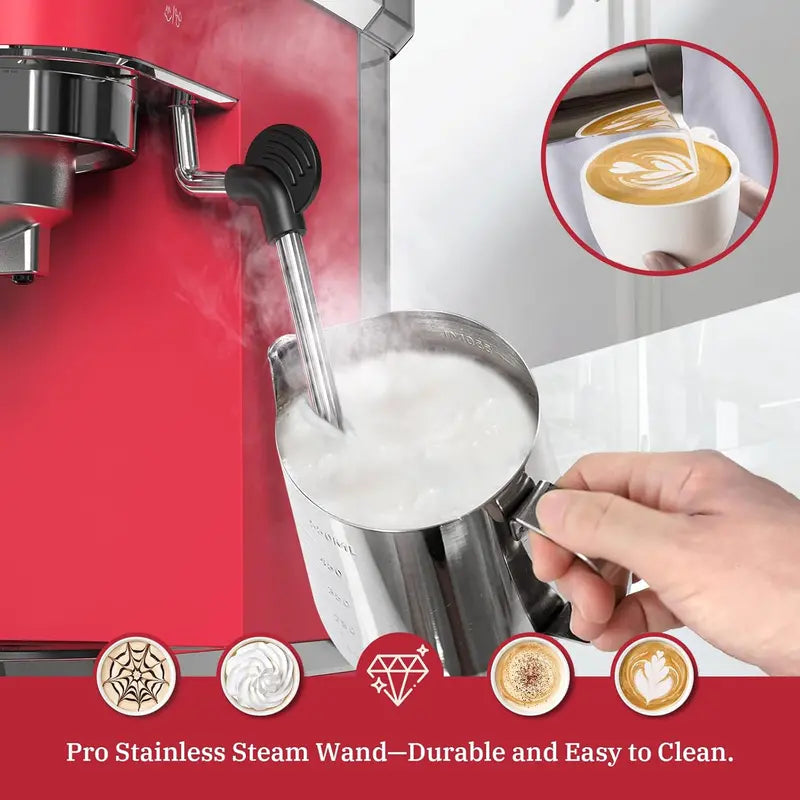 20-Bar Pink Espresso Machine ¨C Professional Cappuccino & Latte Maker with Steam Wand. Ideal Gift for Coffee Enthusiasts