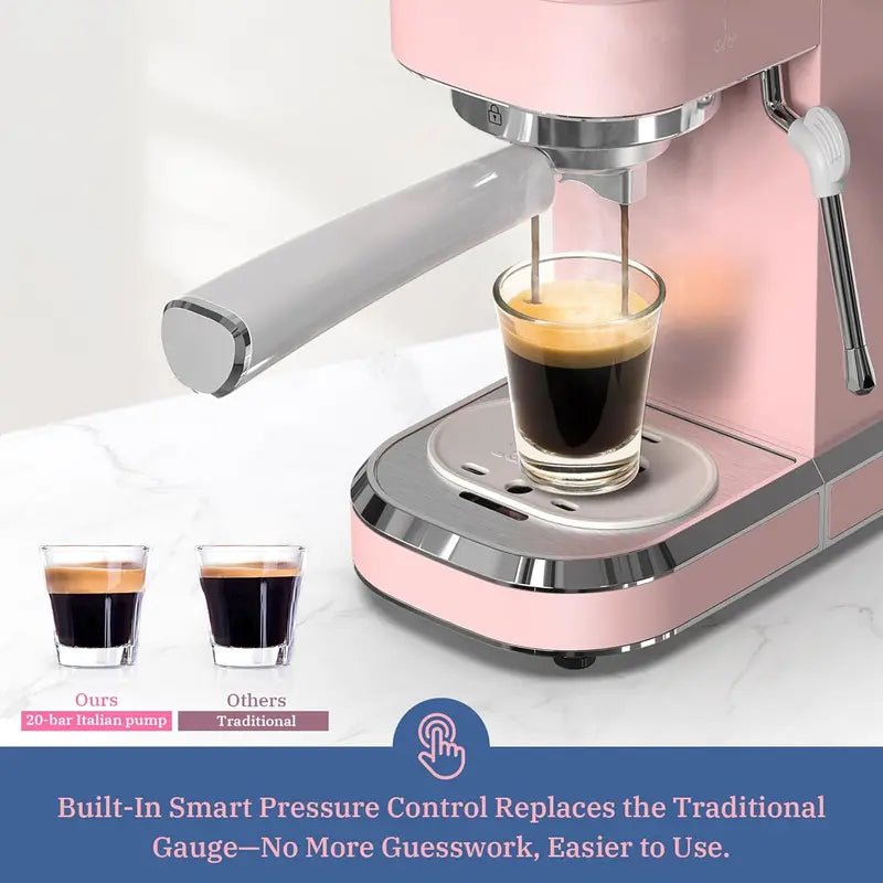 20-Bar Pink Espresso Machine ¨C Professional Cappuccino & Latte Maker with Steam Wand. Ideal Gift for Coffee Enthusiasts