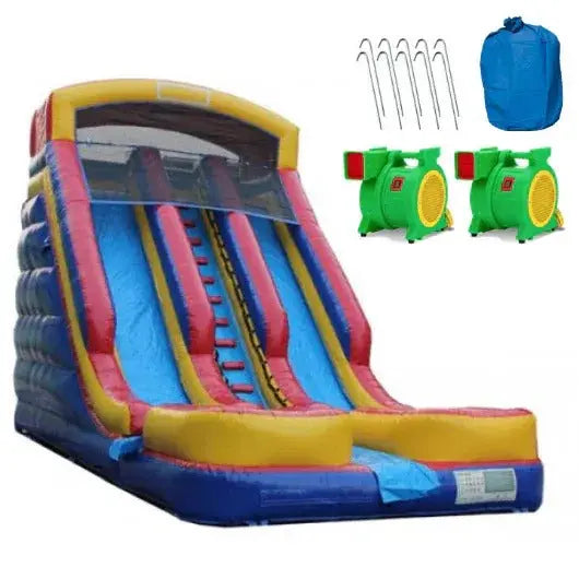 20-Foot Inflatable Double-Water Slide Featuring Integrated Pool and Drying Zone