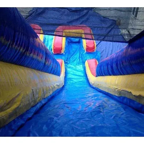 20-Foot Inflatable Double-Water Slide Featuring Integrated Pool and Drying Zone