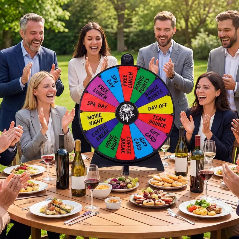 20-Inch 14-Slot Spin Wheel with Chalkboard Marker and Durable Construction