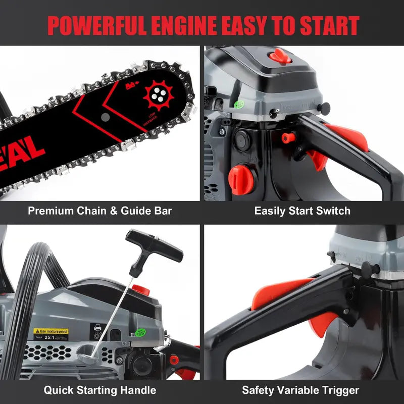 20-Inch 62cc 2-Stroke Gas Chainsaw ¨C 3.4HP Professional-Grade Wood-Cutting Tool for Farm. Garden & Home