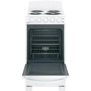 20-Inch Freestanding Electric Oven ¨C Four-Zone Cooktop. White Appliance. Compact Kitchen Range