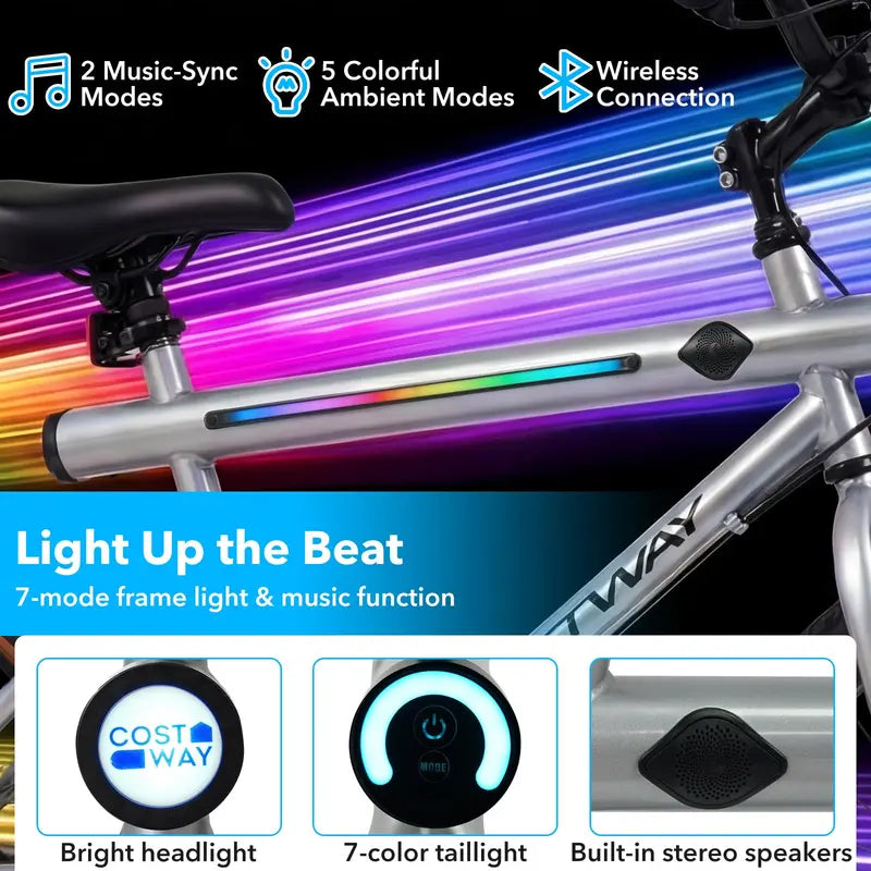 20-Inch Hybrid Exercise Bike with LED Display. Stereo Speakers. and Reinforced Carbon Steel Frame
