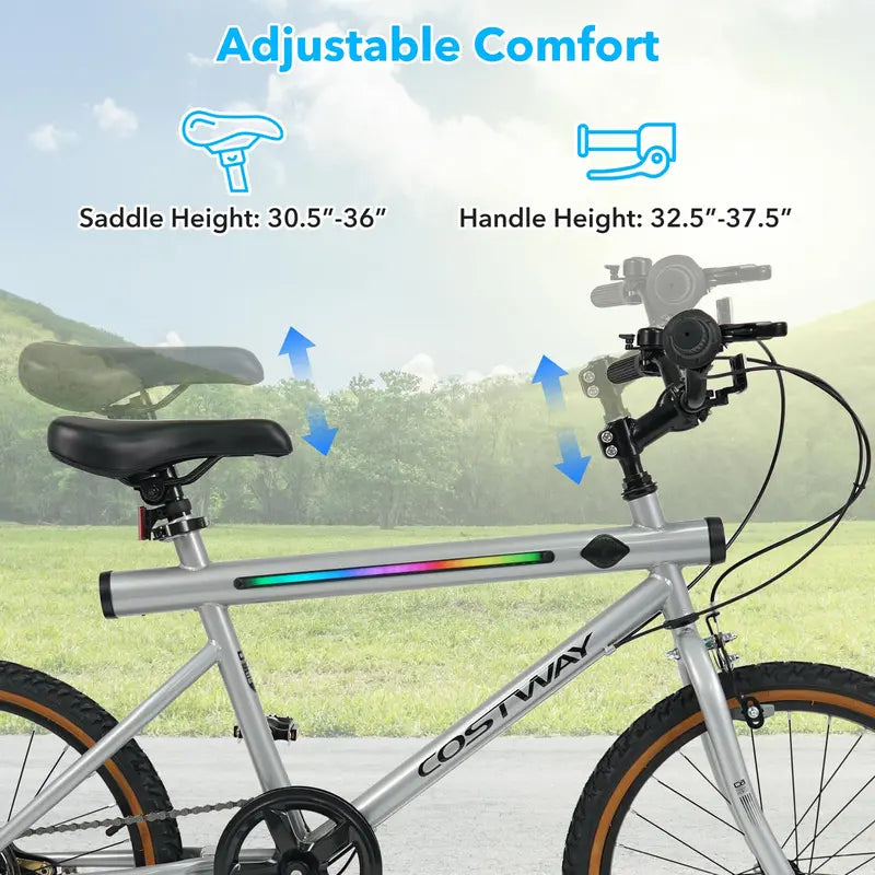 20-Inch Hybrid Exercise Bike with LED Display. Stereo Speakers. and Reinforced Carbon Steel Frame