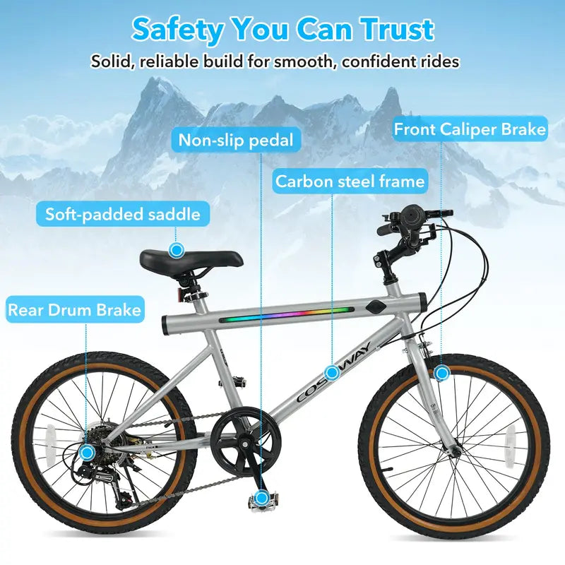 20-Inch Hybrid Exercise Bike with LED Display. Stereo Speakers. and Reinforced Carbon Steel Frame