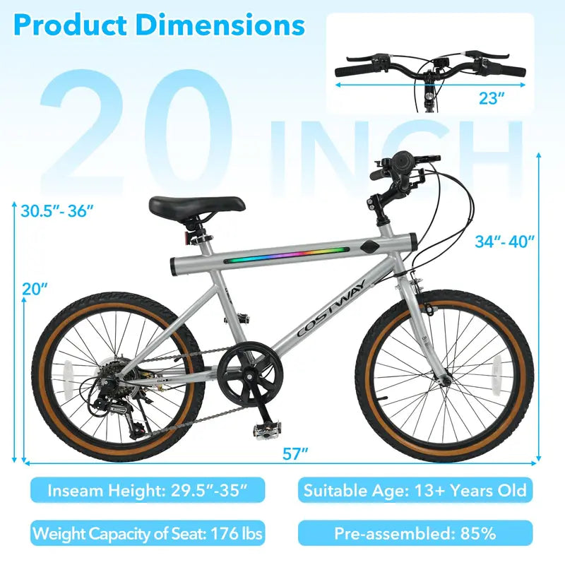 20-Inch LED Cycling Bike with Dual Speakers and Ambient Lighting