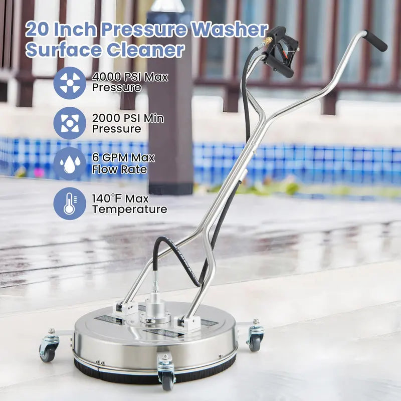 20-Inch Surface Cleaner Attachment for Pressure Washers ¨C Dual-Handle Design with Stainless Housing &amp; 4 Wheels