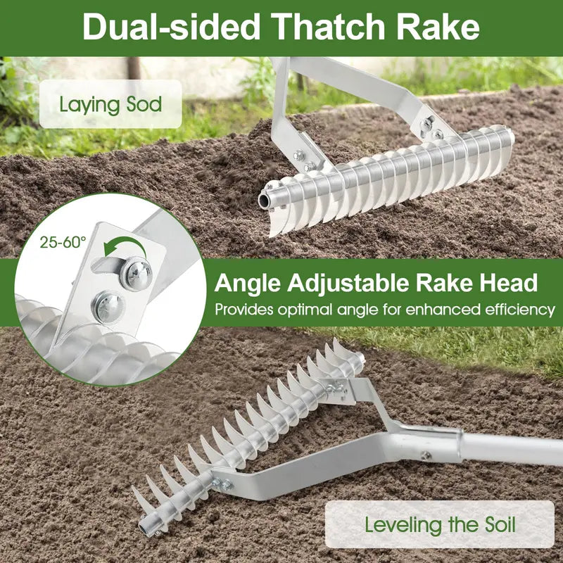 20-Inch Thatch Rake for Lawn Aeration ¨C Dethatching Tool to Remove Dead Grass and Loosen Compacted Soil