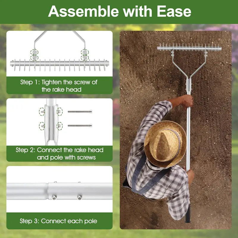 20-Inch Thatch Rake for Lawn Aeration ¨C Dethatching Tool to Remove Dead Grass and Loosen Compacted Soil