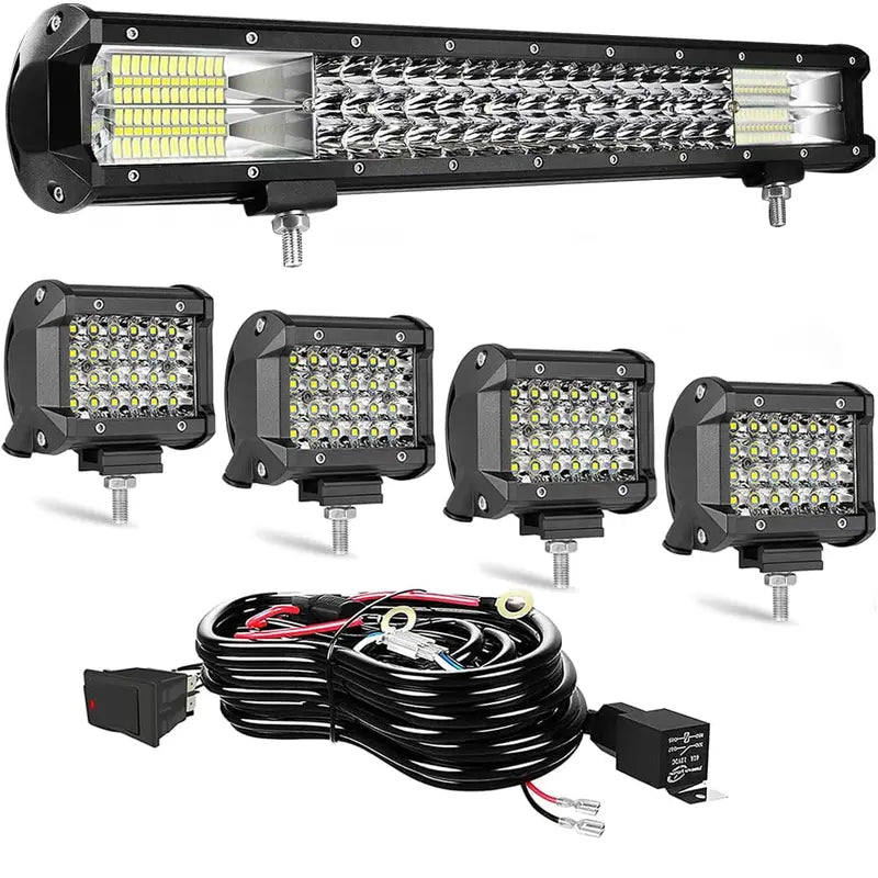20-Inch Triple-Row LED Light Bar + 4x 72W LED Pods ¨C Waterproof Spot/Flood Combo for Off-Road Vehicles &amp; Equipment