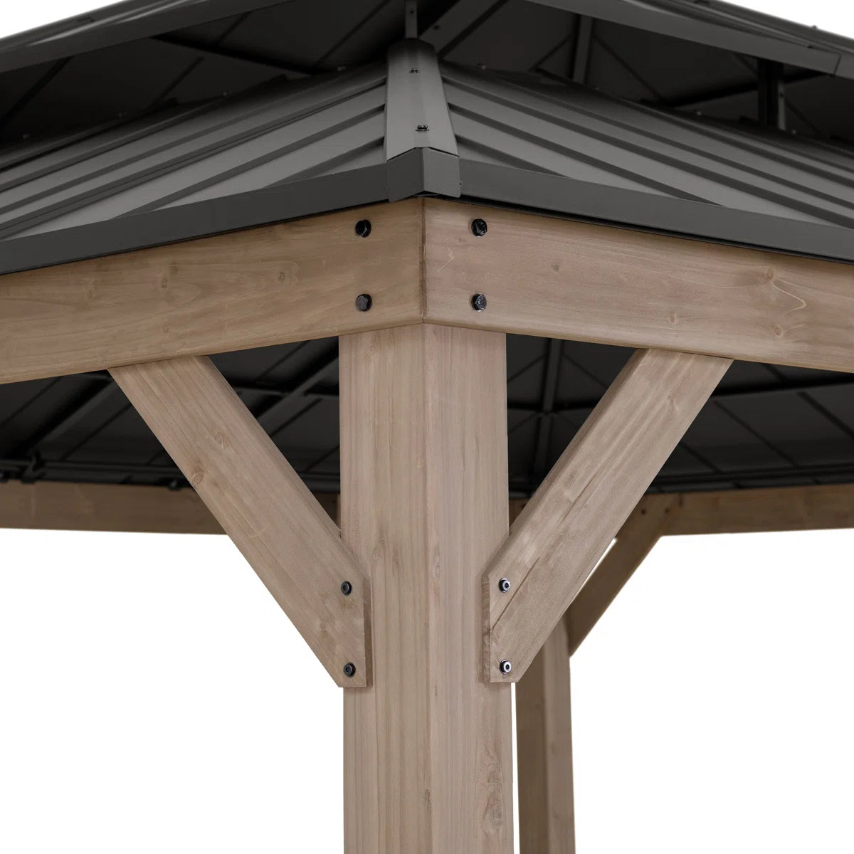 Sunjoy 13 x 15 ft. Wood Gazebo. Outdoor Patio Steel Hardtop Gazebo. Cedar Framed Wooden Gazebo with 2-Tier Metal Roof. Suitable for Patios. Lawn and Backyard