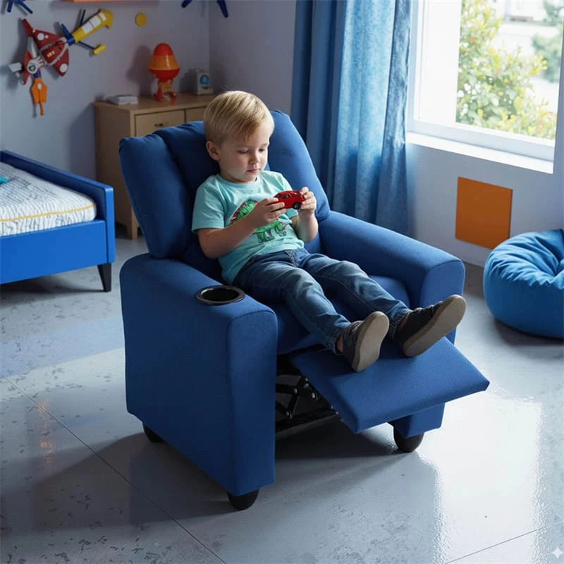 Kids Recliner Chair with Cup Holder & Side Pocket. Adjustable Toddler Lounge Sofa. Ergonomic Children Armchairs for Boys Girls Age 3+. 150lbs