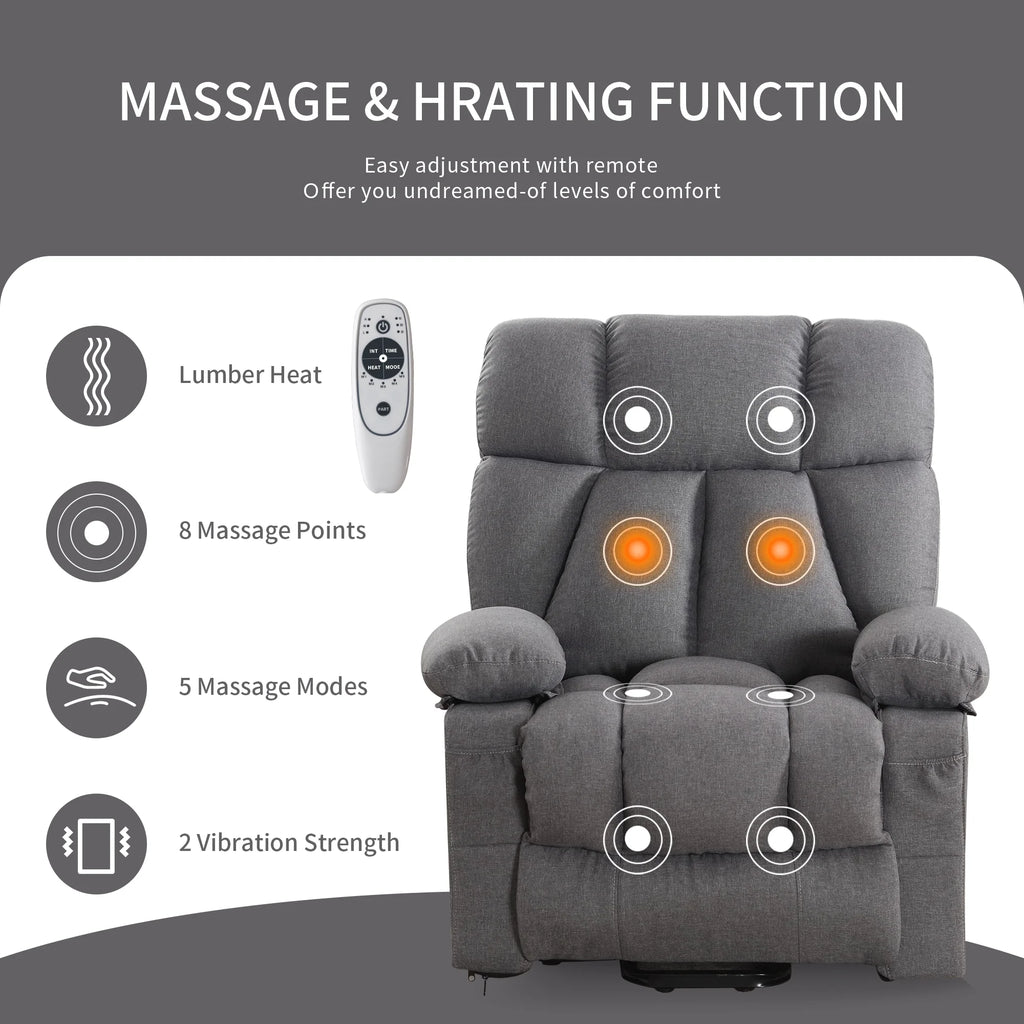 JONPONY Power Lift Recliner Chair Recliners for Elderly with Heat and Massage Recliner Chair for Living Room with Infinite Position and Side Pocket. USB Charge Port. Brown