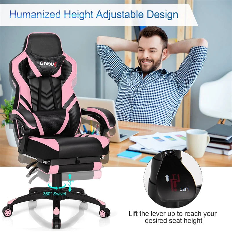 Ergonomic Gaming Chair Recliner with Footrest. Linkage Armrests & Lumbar Support. Big Wide High Back Swivel Video Gaming Office Computer Chair