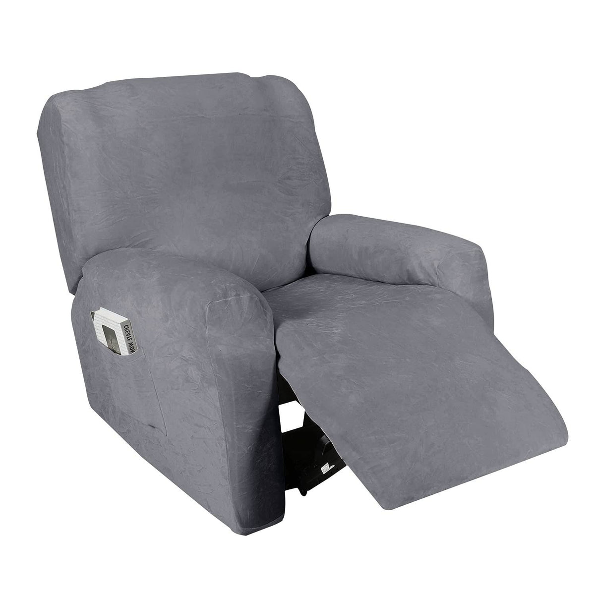 Golden Linens One Piece Recliner Chair Velvet Fabric Stretch 4 Way Furniture Slipcovers with Remote Pocket. Furniture Protector. Fit Most Recliner