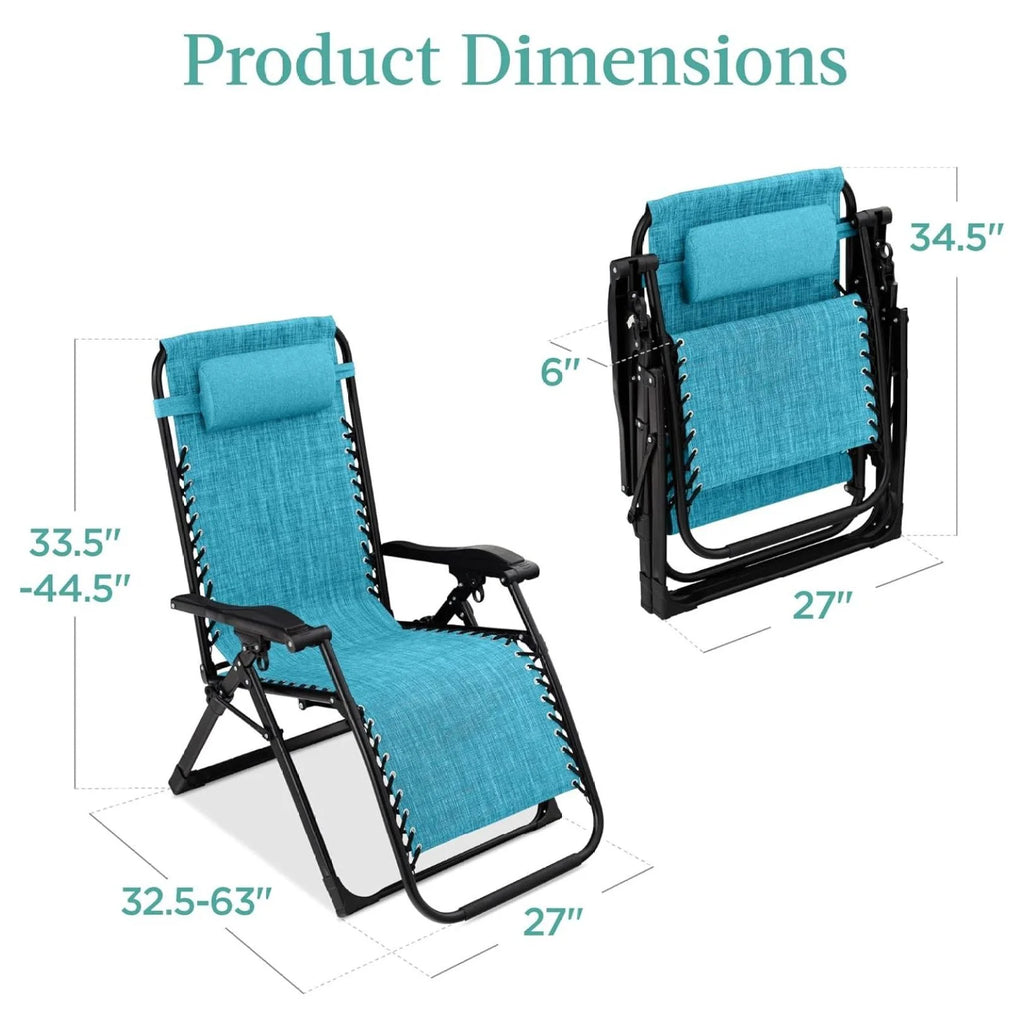 Oversized Chair. Folding Outdoor Patio Recliner. XL Anti Gravity Lounger W/Removable Cushion. Cup Holder. Side Tray. 350 lb Capacity - Taupe