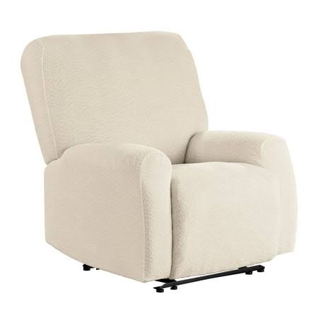 Mainstays Boucle Stretch-to-Fit Fabric Recliner Slipcover. 4-Piece. Beige