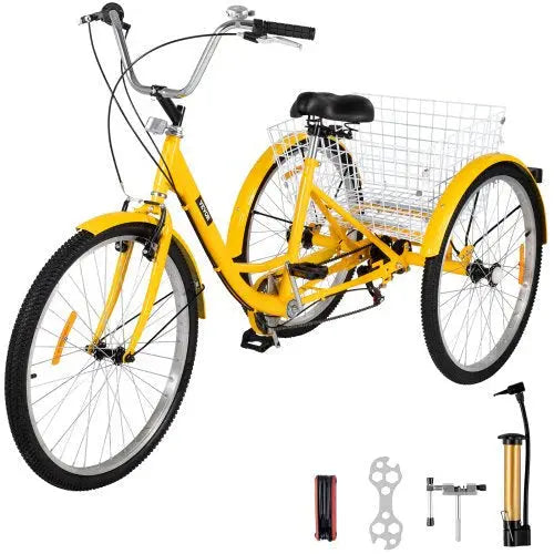 26-Inch 7-Speed Adult Tricycle with Front Basket &amp; Shopping Rack