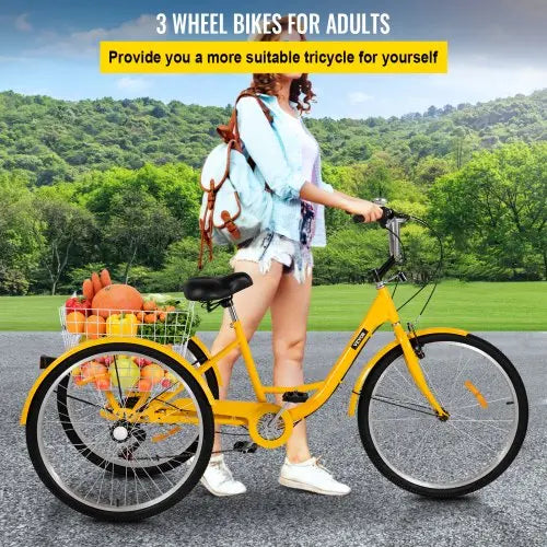 26-Inch 7-Speed Adult Tricycle with Front Basket &amp; Shopping Rack