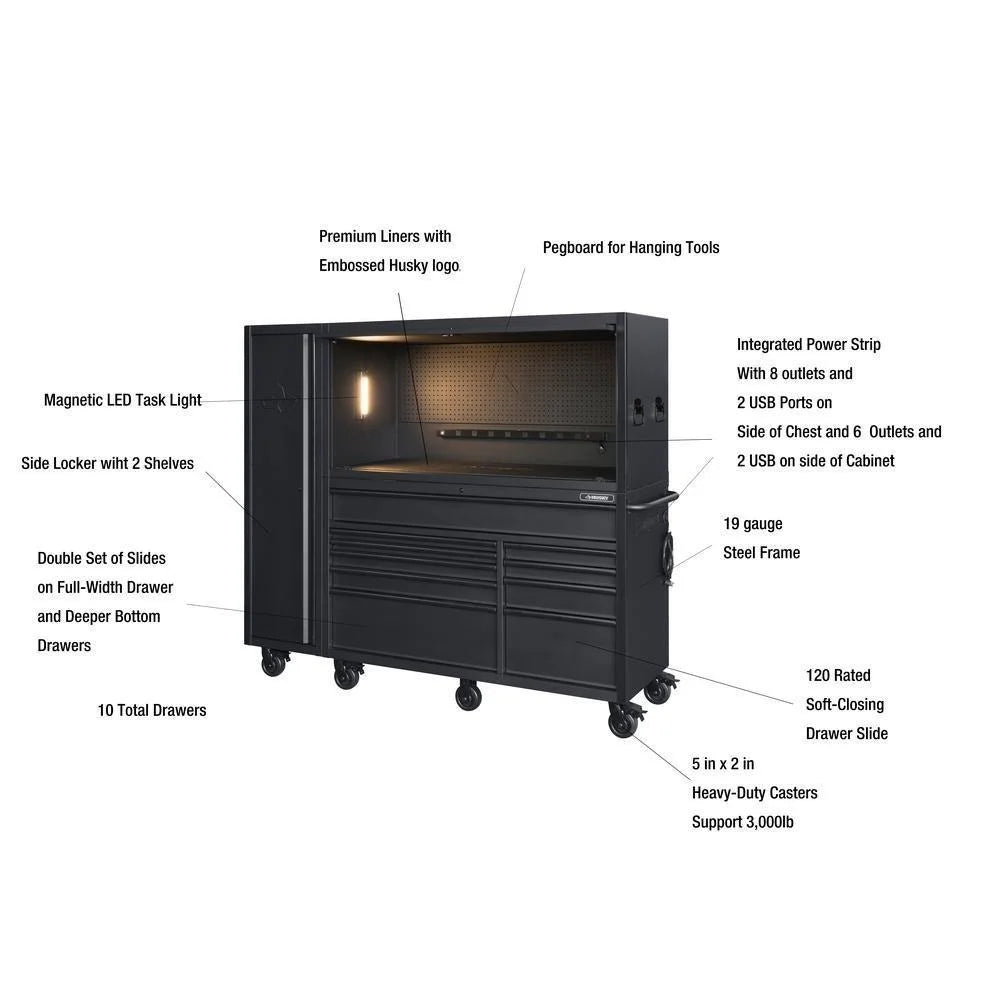 80 in. W 10-Drawer. Deep Combination Tool Chest and Rolling Cabinet Set in Matte Black (3-Piece)