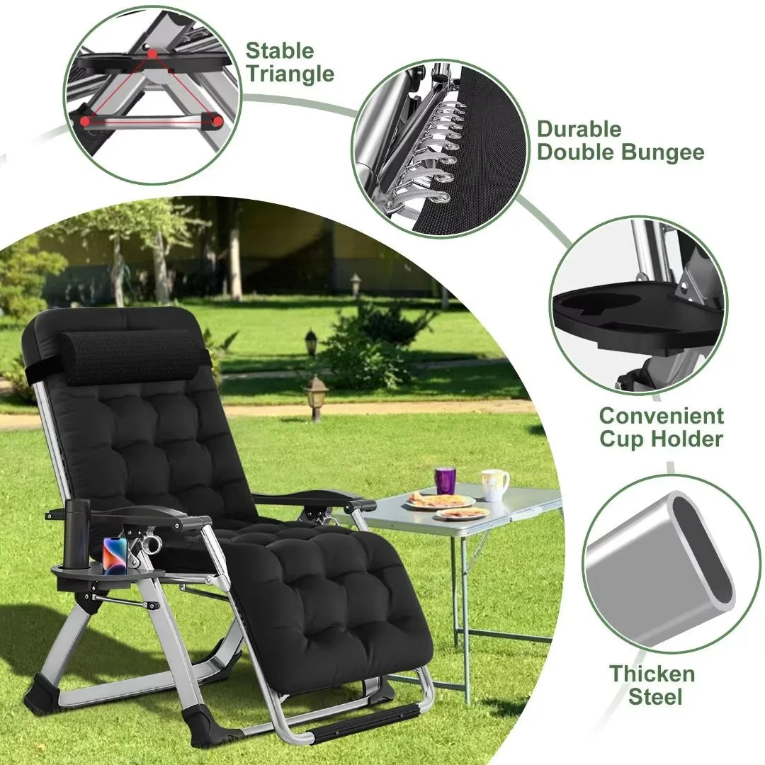 NAIZEA 2 Pack Zero Gravity Chair. Foldable Portable Lawn Recliner with Cushion. Headrest. Cup Holder. Black