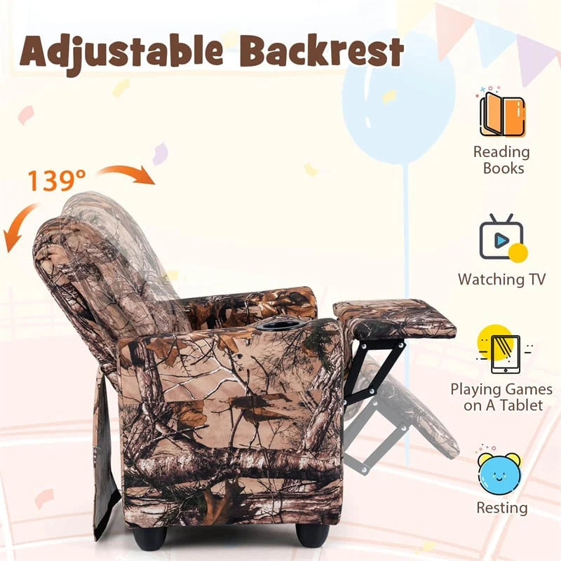 Kids Recliner Chair with Cup Holder & Side Pocket. Adjustable Toddler Lounge Sofa. Ergonomic Children Armchairs for Boys Girls Age 3+. 150lbs