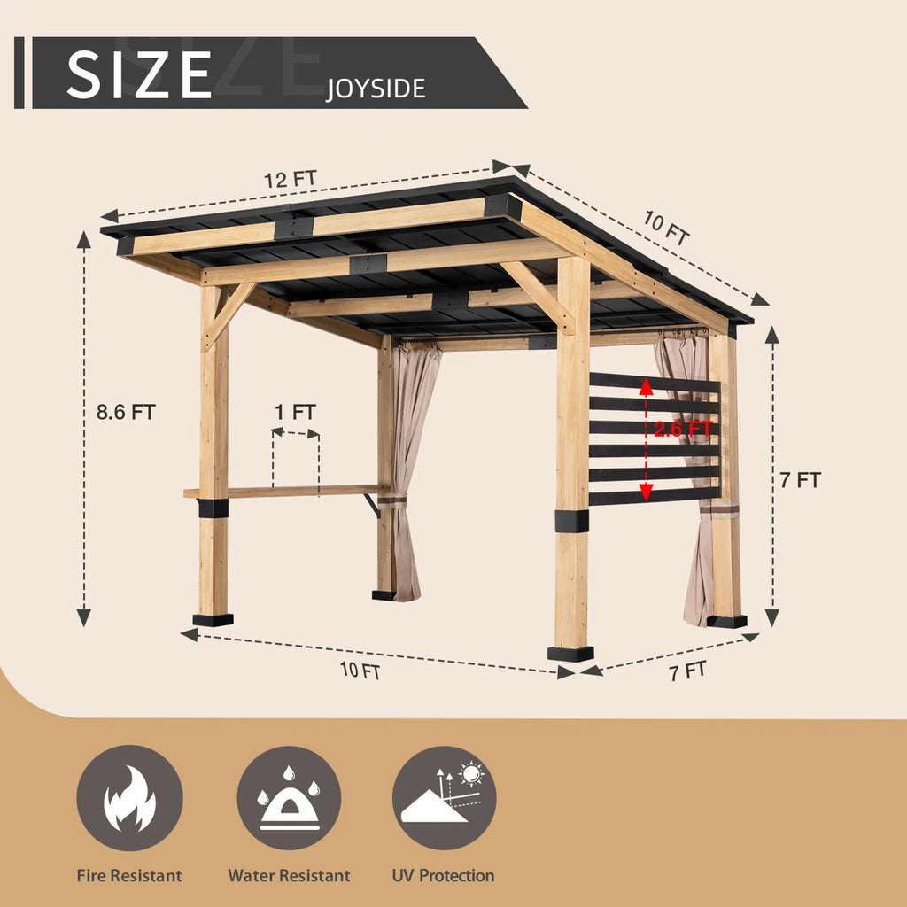 12' W x 10' D Solid Wood Patio Gazebo
