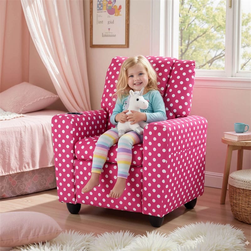 Kids Recliner Chair with Cup Holder & Side Pocket. Adjustable Toddler Lounge Sofa. Ergonomic Children Armchairs for Boys Girls Age 3+. 150lbs