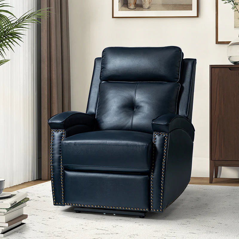 Stefan Genuine Leather Power Recliner with Nailhead Trim