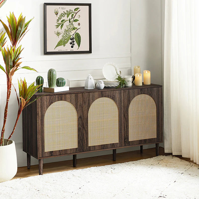 Posey 56 Wide Wood and Rattan Kacie Modern Sideboard