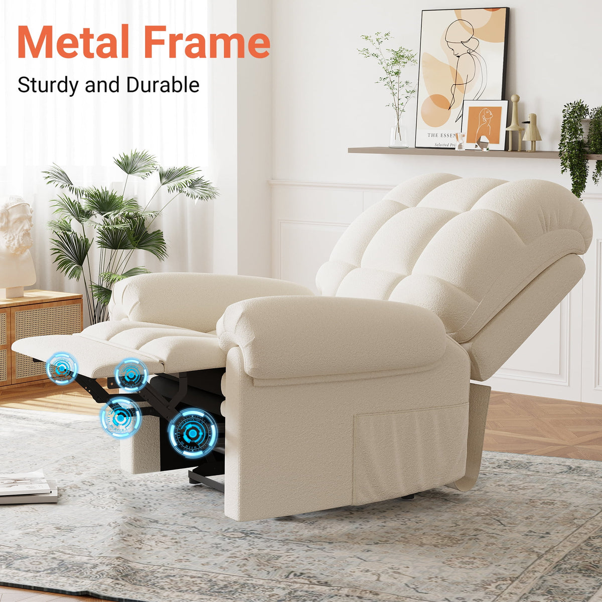 Power Recliner Chair. Electric Recline Sofa Chair for Adults with USB Port. Comfy Teddy Fleece Adjustable Cloud Sofa. Tool - Free Setup. Beige White