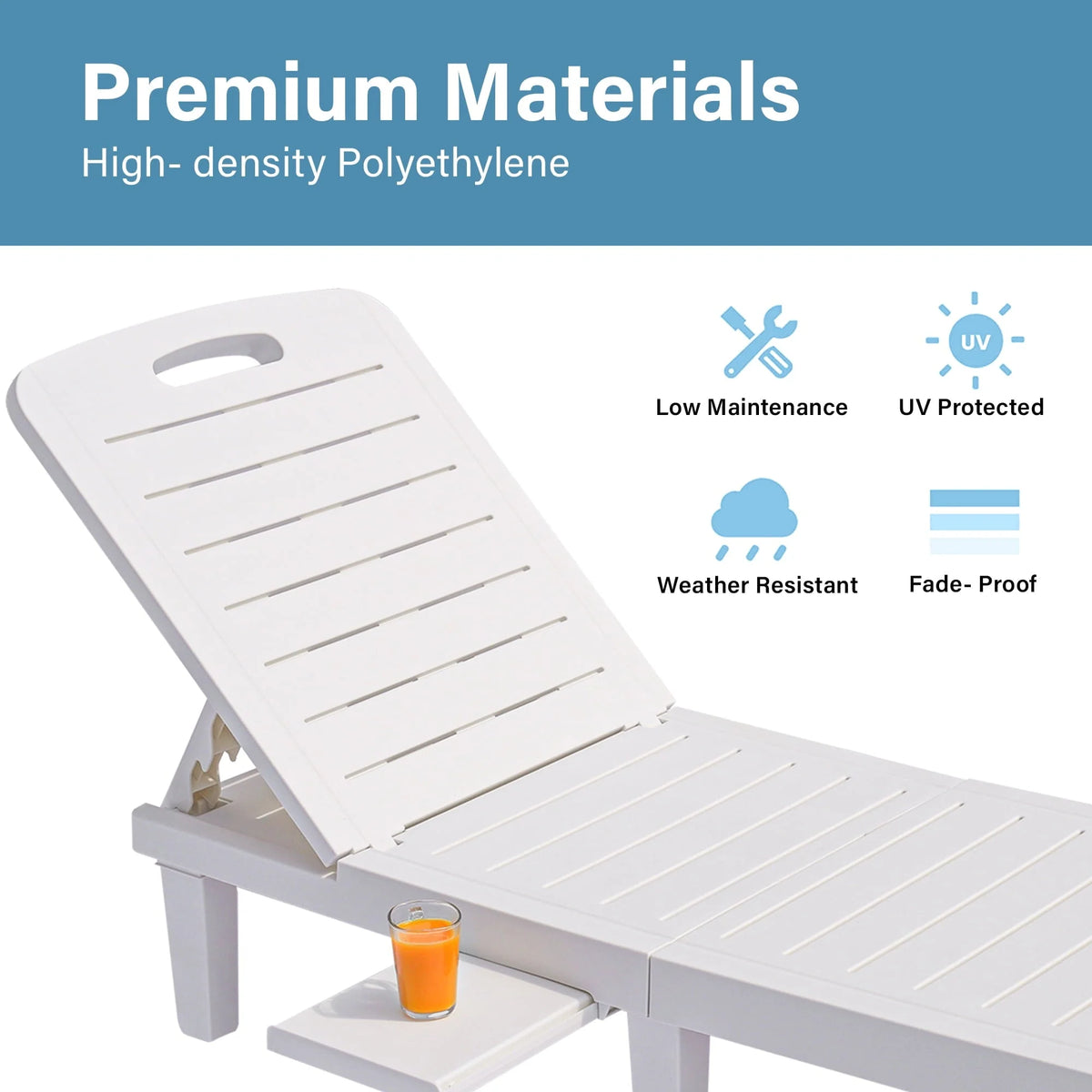 Patio Lounge Chair Set of 2. Adjustable Chaise with Side Table. Outdoor Lounger Recliner for Poolside. Patio. Backyard. Wood Texture Design | Waterproof | Easy to Assemble | Max Weight 330 lb White
