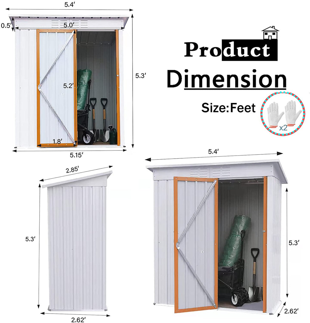 WIILAYOK 5 x 3 ft Outdoor Storage Shed. Galvanized Metal Garden Shed. Tool Storage Shed with Lockable Door. Patio Lawn Backyard Trash Can