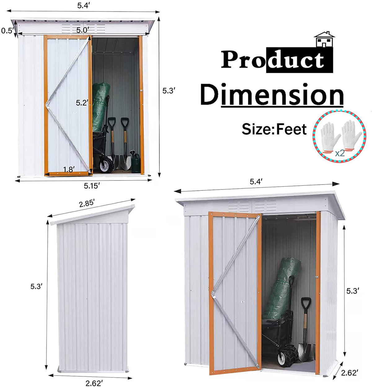 WIILAYOK 5 x 3 ft Outdoor Storage Shed. Galvanized Metal Garden Shed. Tool Storage Shed with Lockable Door. Patio Lawn Backyard Trash Can