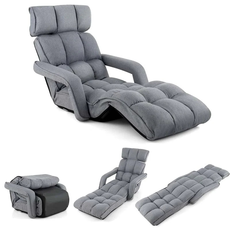 6-Position Adjustable Floor Sofa Bed. Folding Lazy Sofa Chaise Lounger Recliner with Armrests & Footrests for Living Room. Bedroom & Gaming