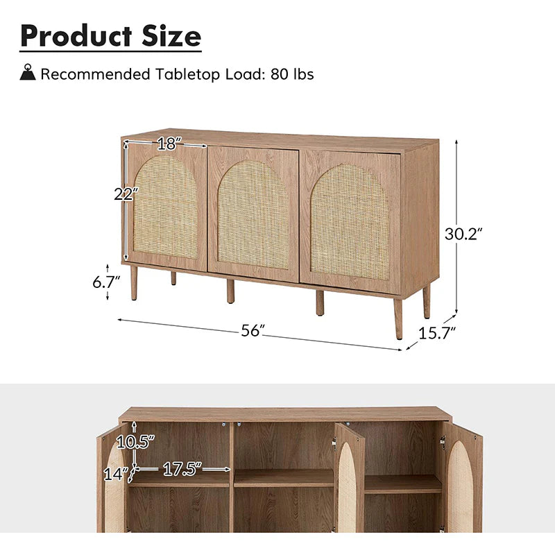 Posey 56 Wide Wood and Rattan Kacie Modern Sideboard