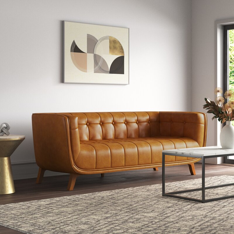 Ardrie 86'' Genuine Leather Flared Arm Sofa