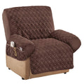 Collections Etc Diamond-Shape Quilted Stretch Recliner Cover with Storage Pockets and Elastic Straps - Furniture Protector. Chocolate. Recliner