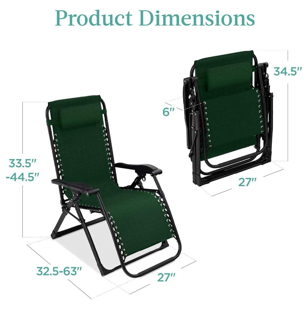 Oversized Chair. Folding Outdoor Patio Recliner. XL Anti Gravity Lounger W/Removable Cushion. Cup Holder. Side Tray. 350 lb Capacity - Taupe