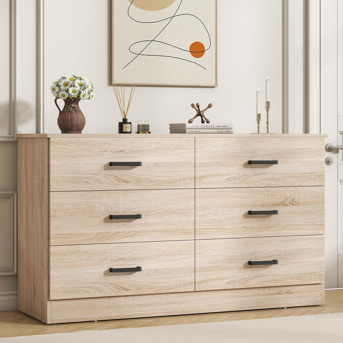 Bigbiglife Wood Dresser for Bedroom. 6 Drawer Double Dresser. Modern Chest of Drawers with Deep Drawers. Large Storage Organizer for Living Room. Closet