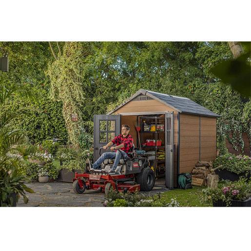 Keter Newton Outdoor Plastic Garden Storage Shed. Brown. 7.5 x 7 feet