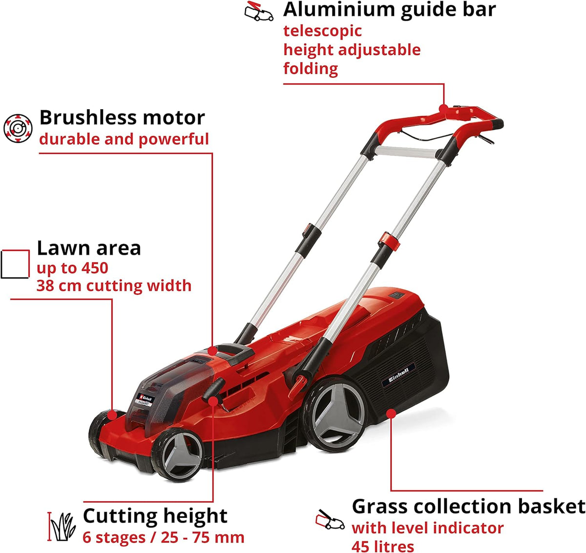 Einhell Power X-Change RASARRO 36/38 Cordless Lawnmower With Battery