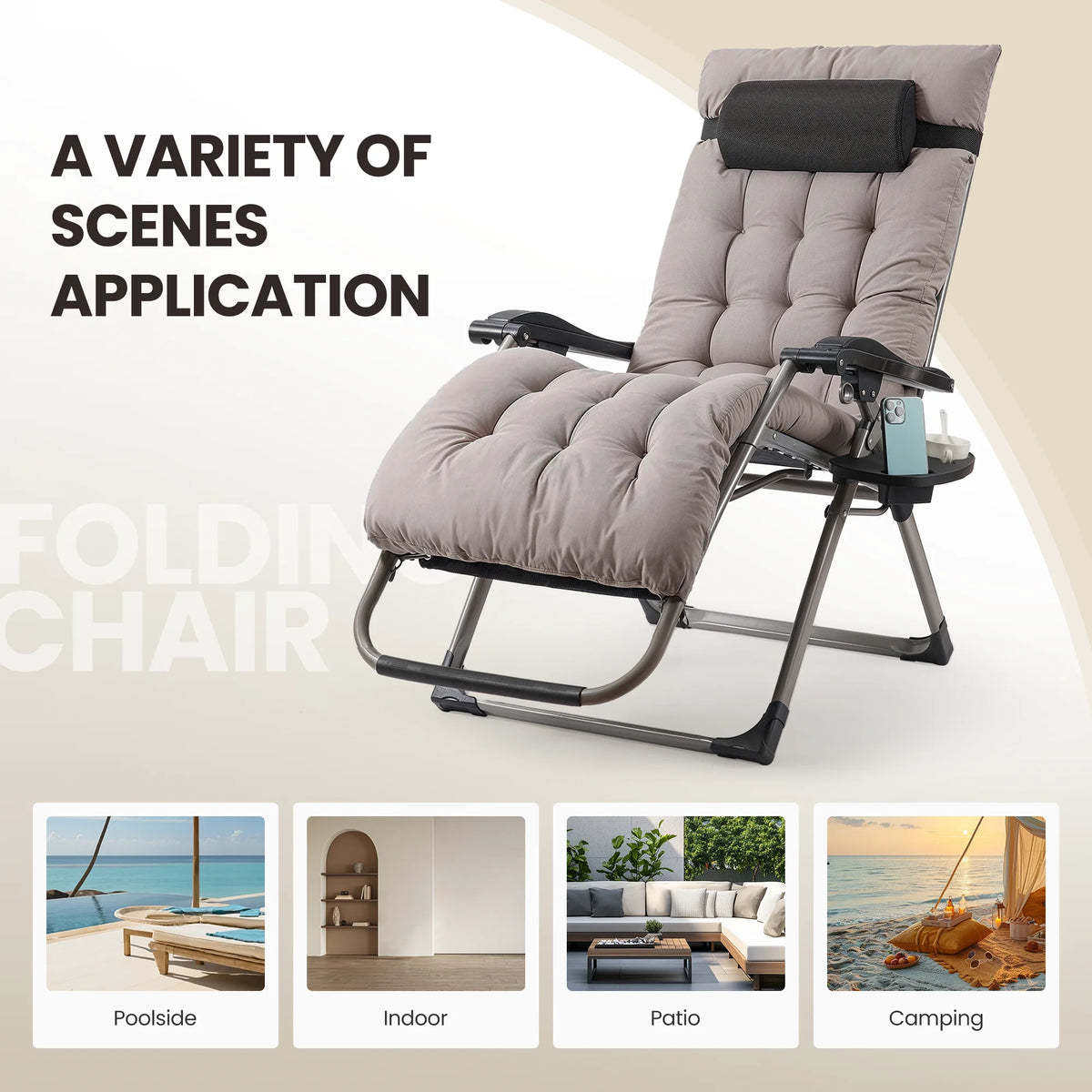 Naipo Zero Gravity Chair. Outdoor Foldable Padded Lounge Chair Recliner with Side Table. 353 lb Lounge Chair Sleep Relaxing. Winner