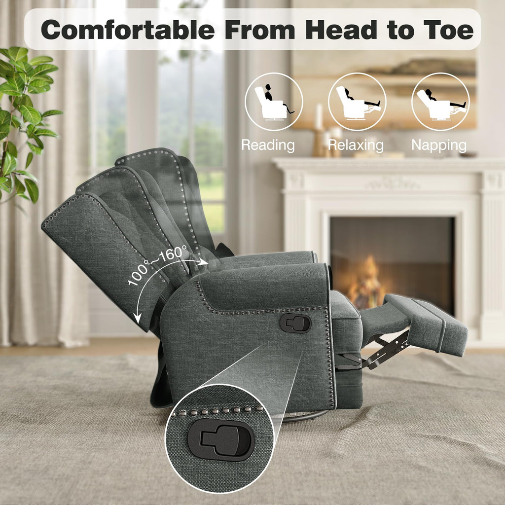 Royalcraft Swivel Nursery Glider Recliner. Comfy Upholstered Glider Chair with Lumbar Pillow and Footrest. Beige