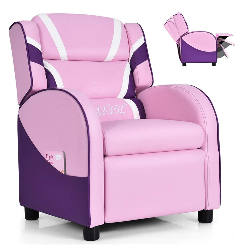 Kids Recliner Chair. Adjustable PU Leather Gaming Sofa with Footrest. Lumbar Support & Side Pockets. Ergonomic Children Lounge Armchair