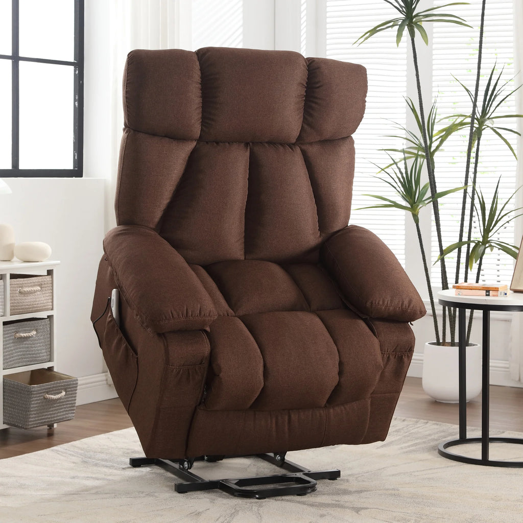 JONPONY Power Lift Recliner Chair Recliners for Elderly with Heat and Massage Recliner Chair for Living Room with Infinite Position and Side Pocket. USB Charge Port. Brown