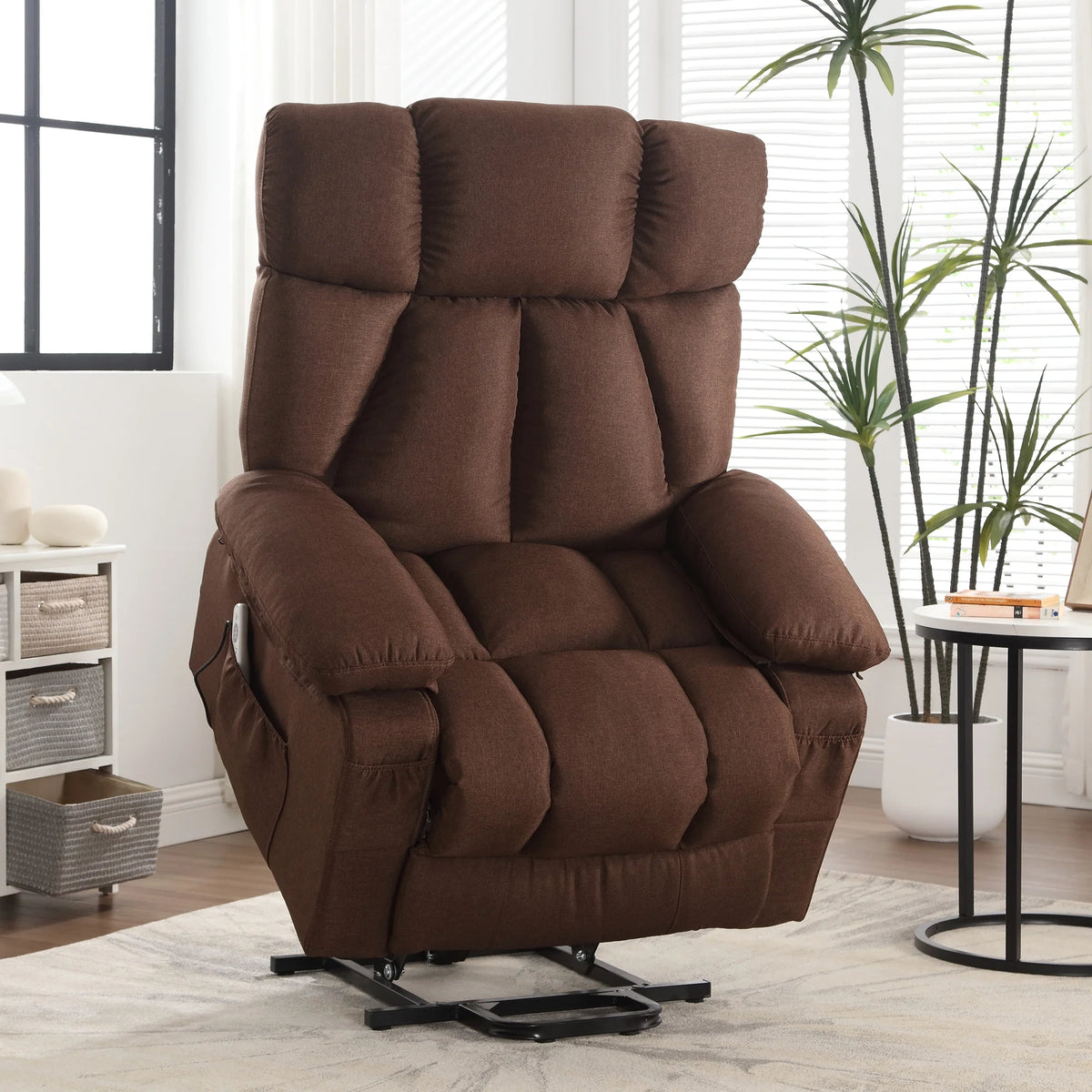 JONPONY Power Lift Recliner Chair Recliners for Elderly with Heat and Massage Recliner Chair for Living Room with Infinite Position and Side Pocket. USB Charge Port. Brown