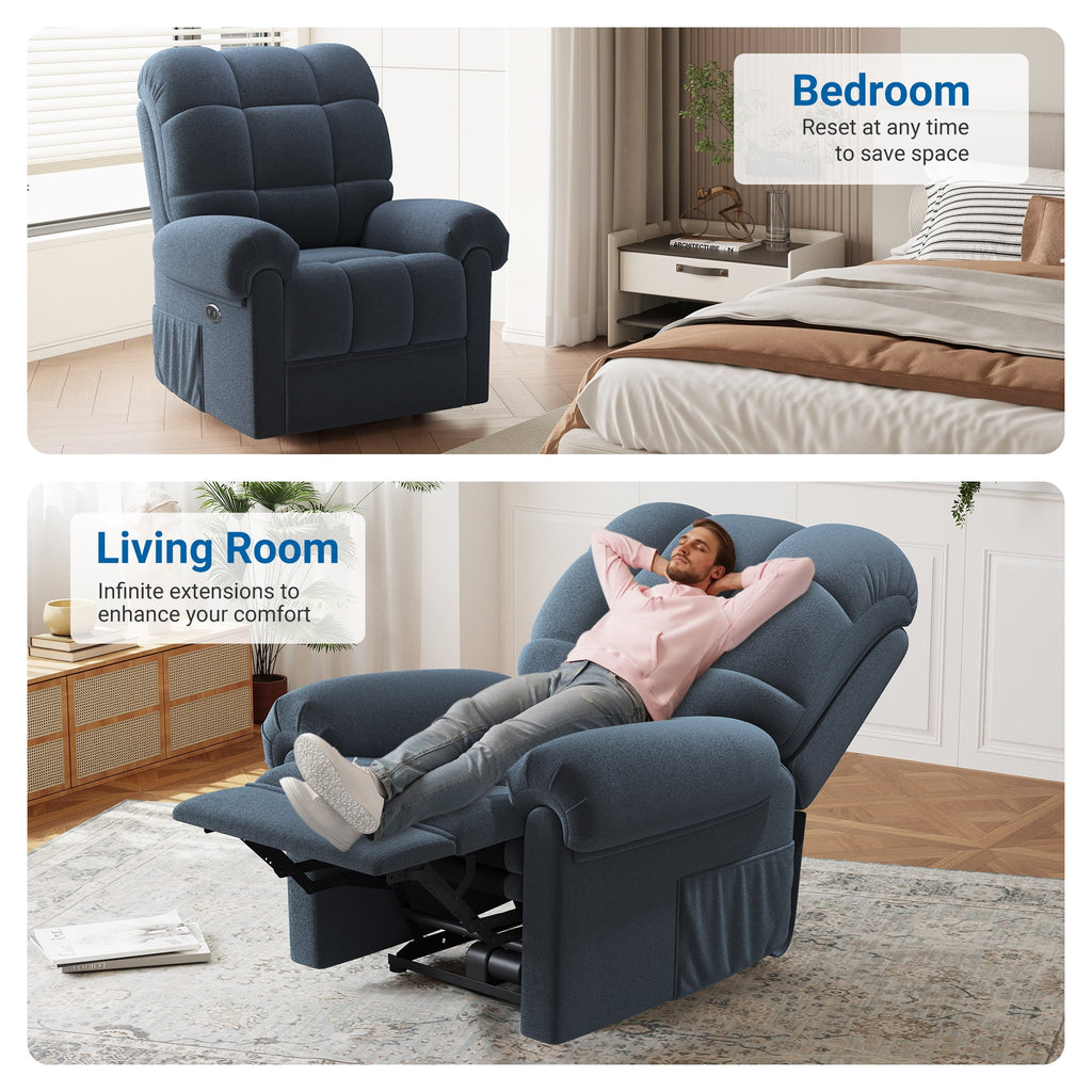 Power Recliner Chair. Electric Recline Sofa Chair for Adults with USB Port. Comfy Teddy Fleece Adjustable Cloud Sofa. Tool - Free Setup. Beige White