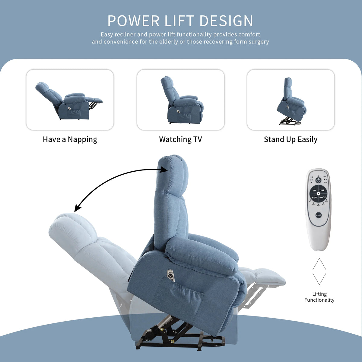 JONPONY Power Lift Recliner Chair Recliners for Elderly with Heat and Massage Recliner Chair for Living Room with Infinite Position and Side Pocket. USB Charge Port. Brown